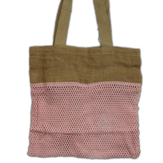Polished Pure Soft Jute and Cotton Mesh Bag - Rose featuring natural patterning and unique variations - Positive Faith Hope Love