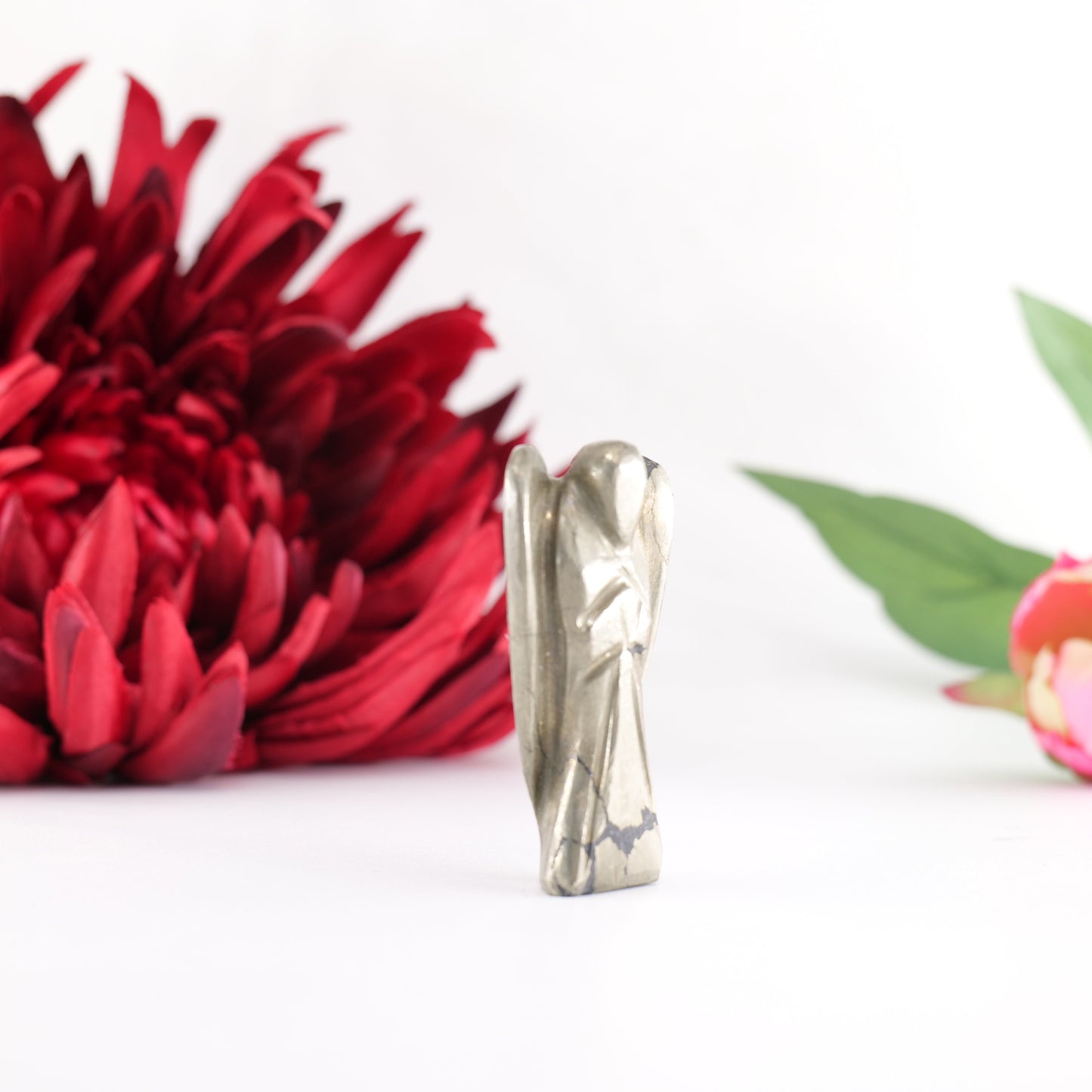 Polished Pyrite Angel 50Mm featuring metallic gold lustre and cubic sparkle - Positive Faith Hope Love