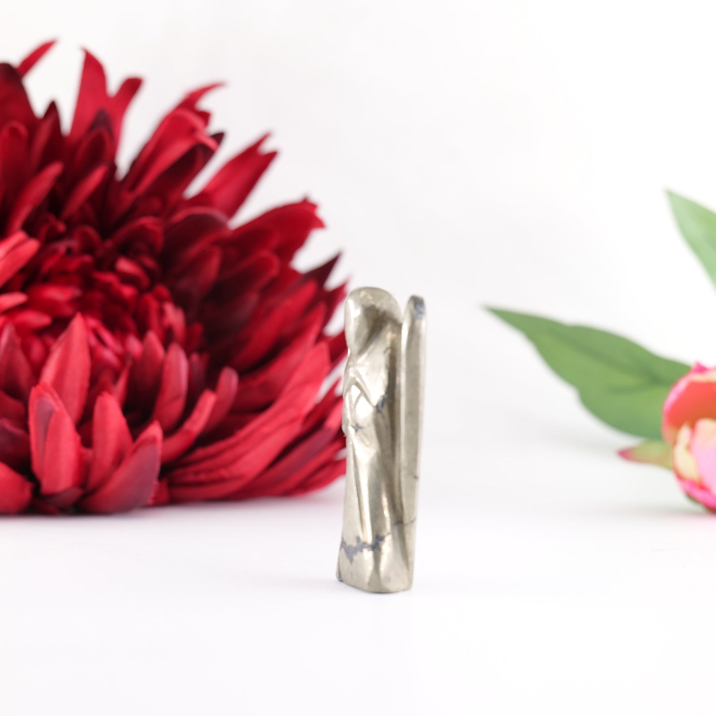 Polished Pyrite Angel 50Mm featuring metallic gold lustre and cubic sparkle - Positive Faith Hope Love