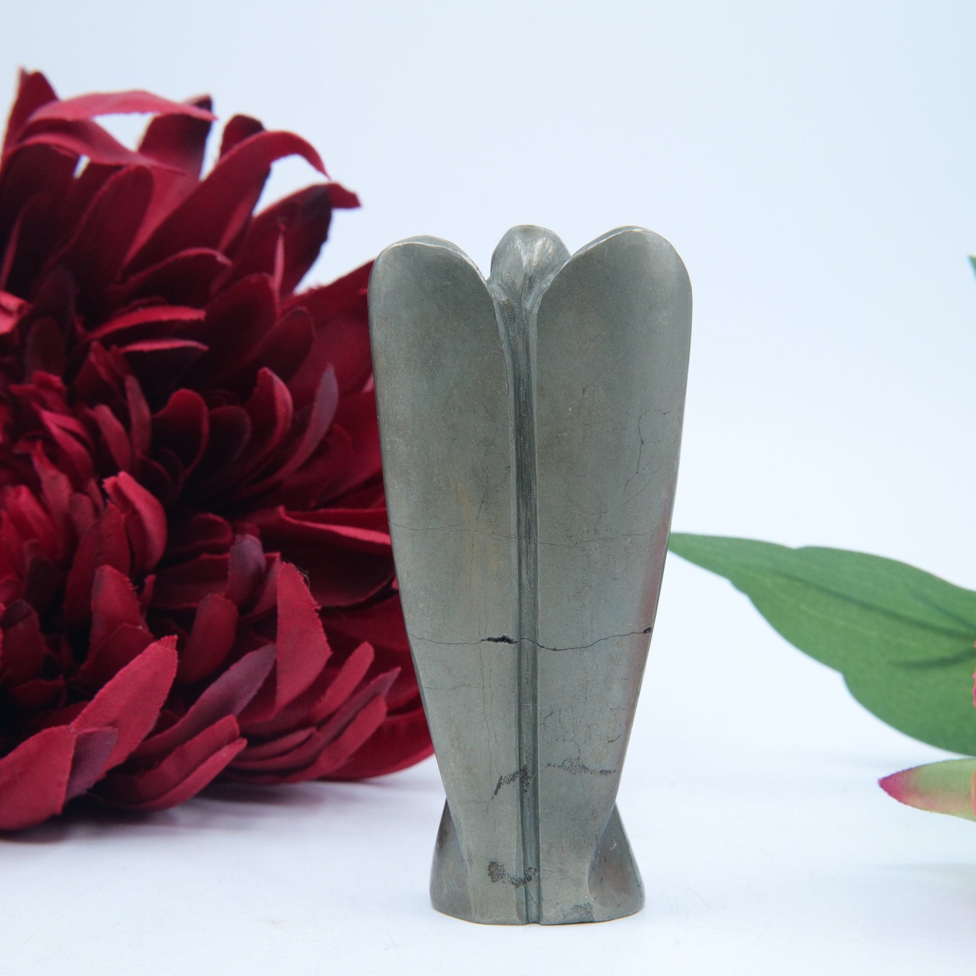 Polished Pyrite Angel 80Mm featuring metallic gold lustre and cubic sparkle - Positive Faith Hope Love