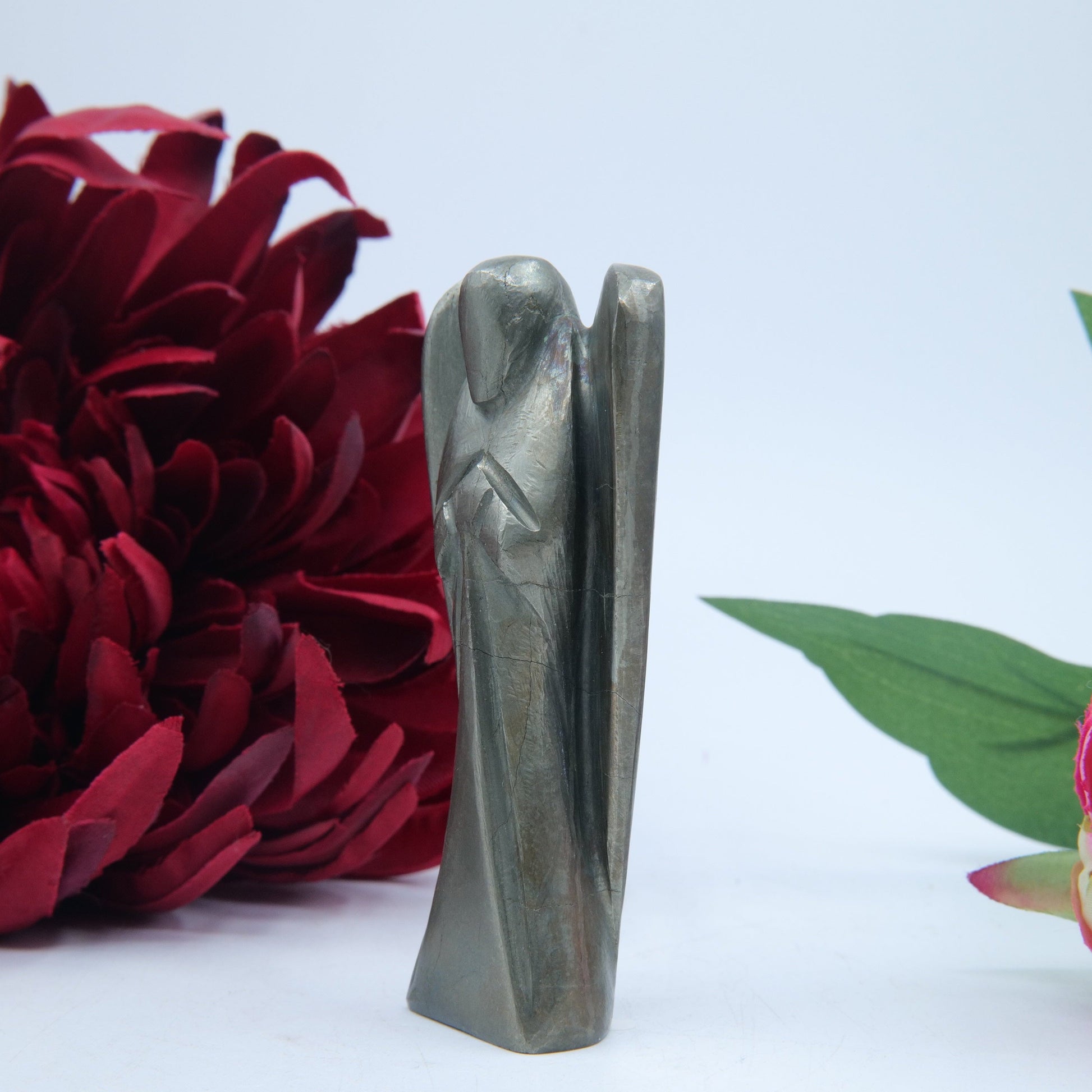 Polished Pyrite Angel 80Mm featuring metallic gold lustre and cubic sparkle - Positive Faith Hope Love