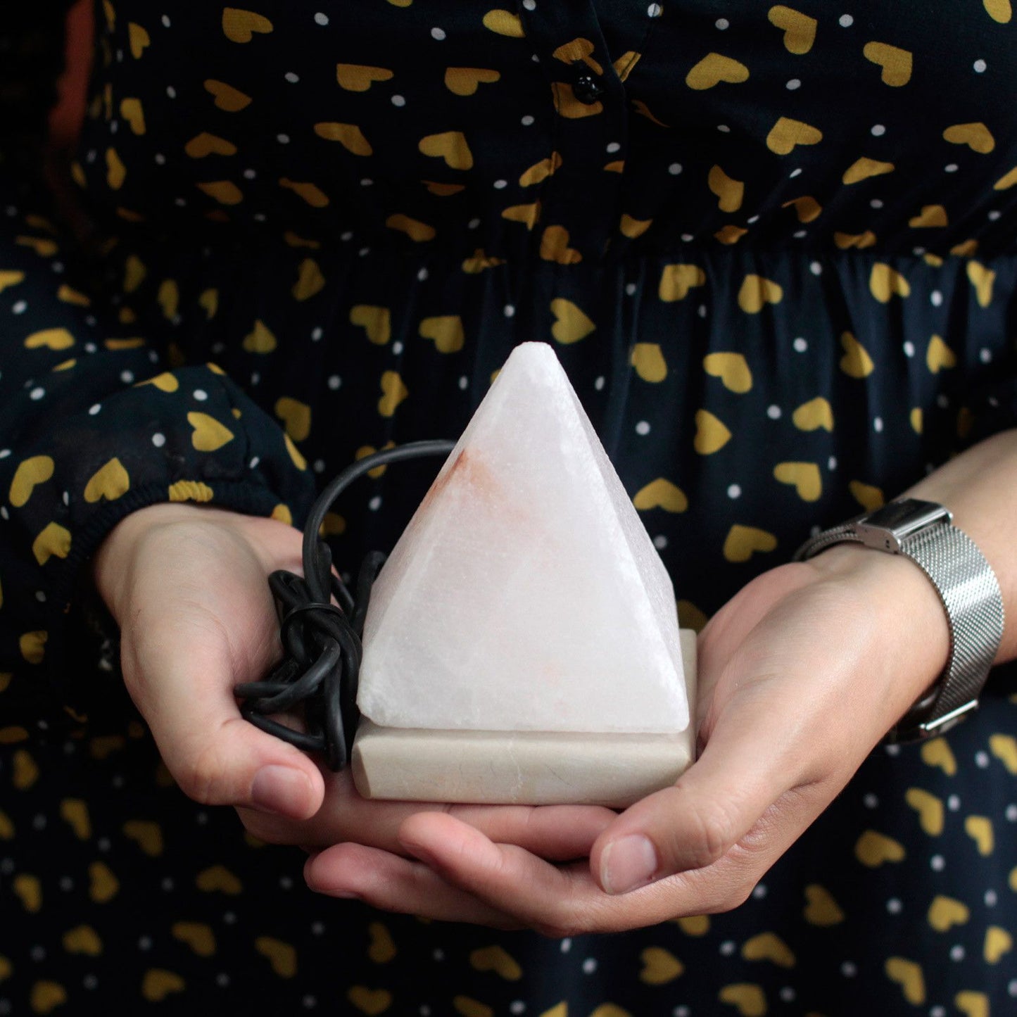 Polished Quality Usb Pyramid White Salt Lamp 9 Cm Multi featuring natural patterning and unique variations - Positive Faith Hope Love