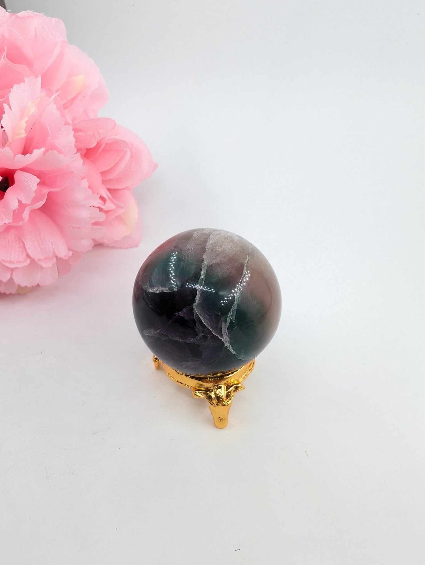 Rainbow Fluorite Sphere - 167g, 47mm - Natural Inclusions - Positive Faith Hope Love