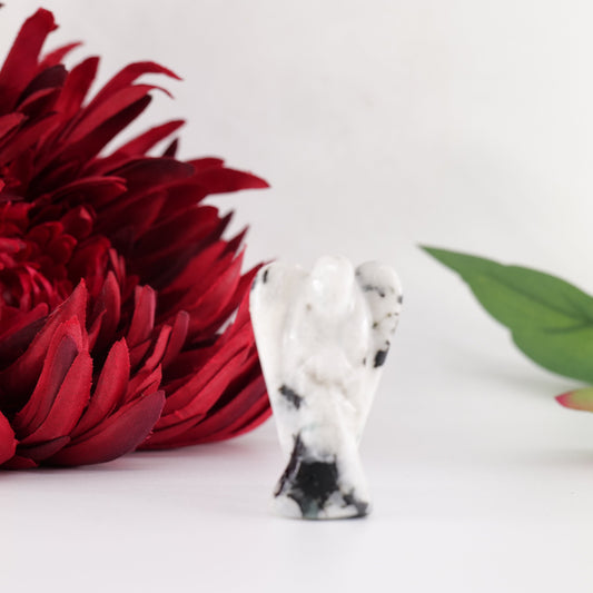 Polished Rainbow Moonstone Angel 55mm featuring pearly adularescence and soft sheen - Positive Faith Hope Love