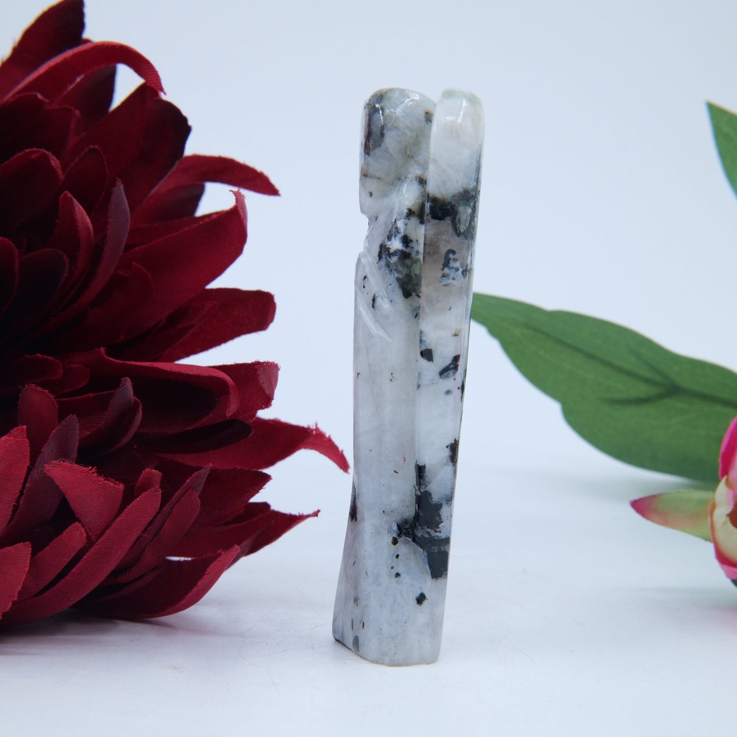 Polished Rainbow Moonstone Angel 80Mm featuring pearly adularescence and soft sheen - Positive Faith Hope Love