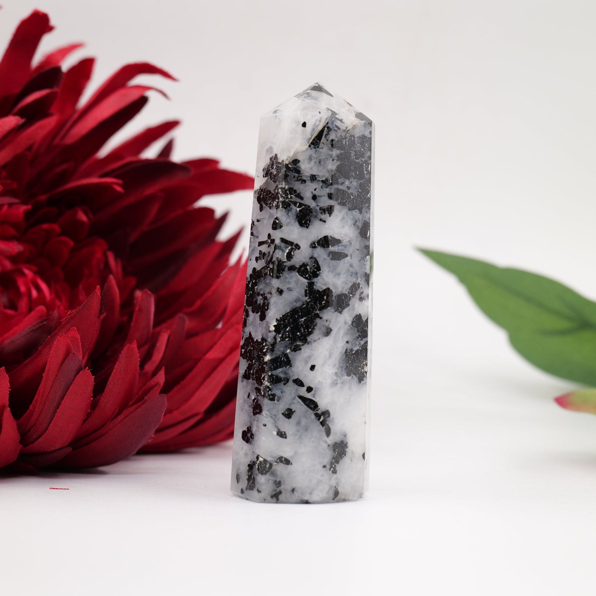 Polished Rainbow Moonstone Obelisk Tower 121G featuring pearly adularescence and soft sheen - Positive Faith Hope Love