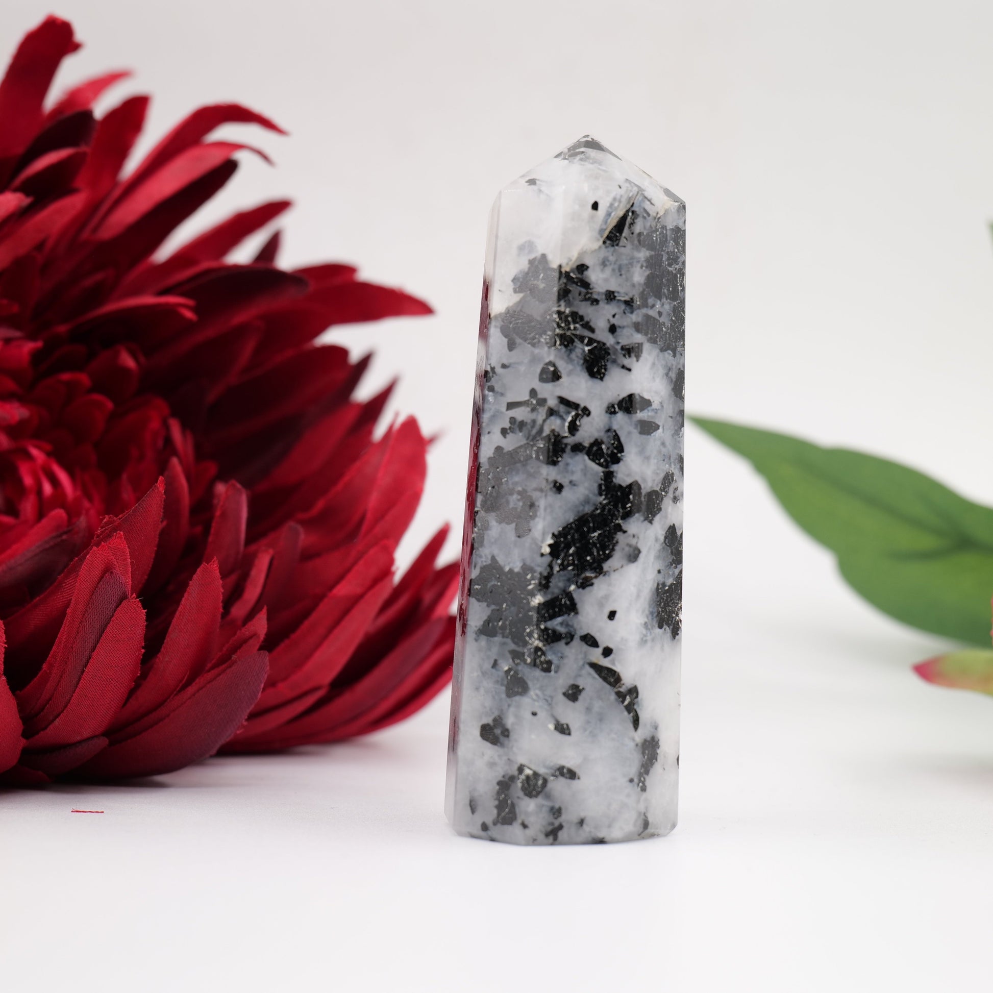 Polished Rainbow Moonstone Obelisk Tower 121G featuring pearly adularescence and soft sheen - Positive Faith Hope Love