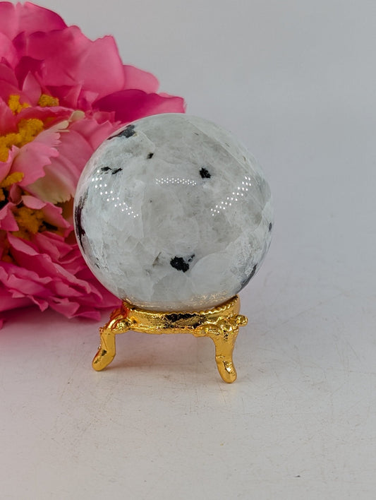 Polished Rainbow Moonstone Sphere 200G 52Mm featuring pearly adularescence and soft sheen - Positive Faith Hope Love