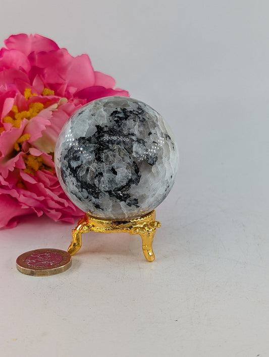 Polished Rainbow Moonstone Sphere 220G 54Mm featuring pearly adularescence and soft sheen - Positive Faith Hope Love