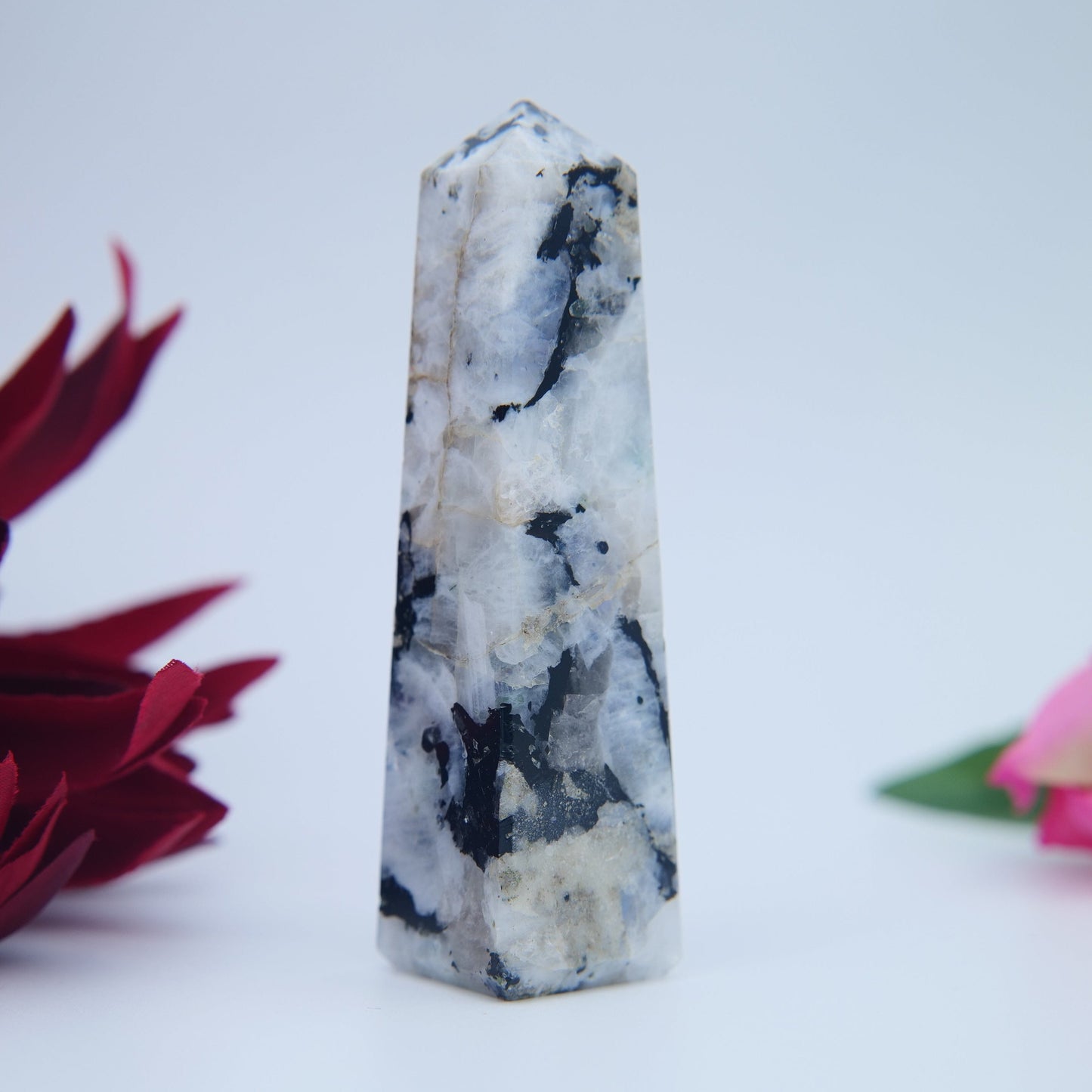 Rainbow Moonstone Tower – 10cm - Positive Faith Hope Love