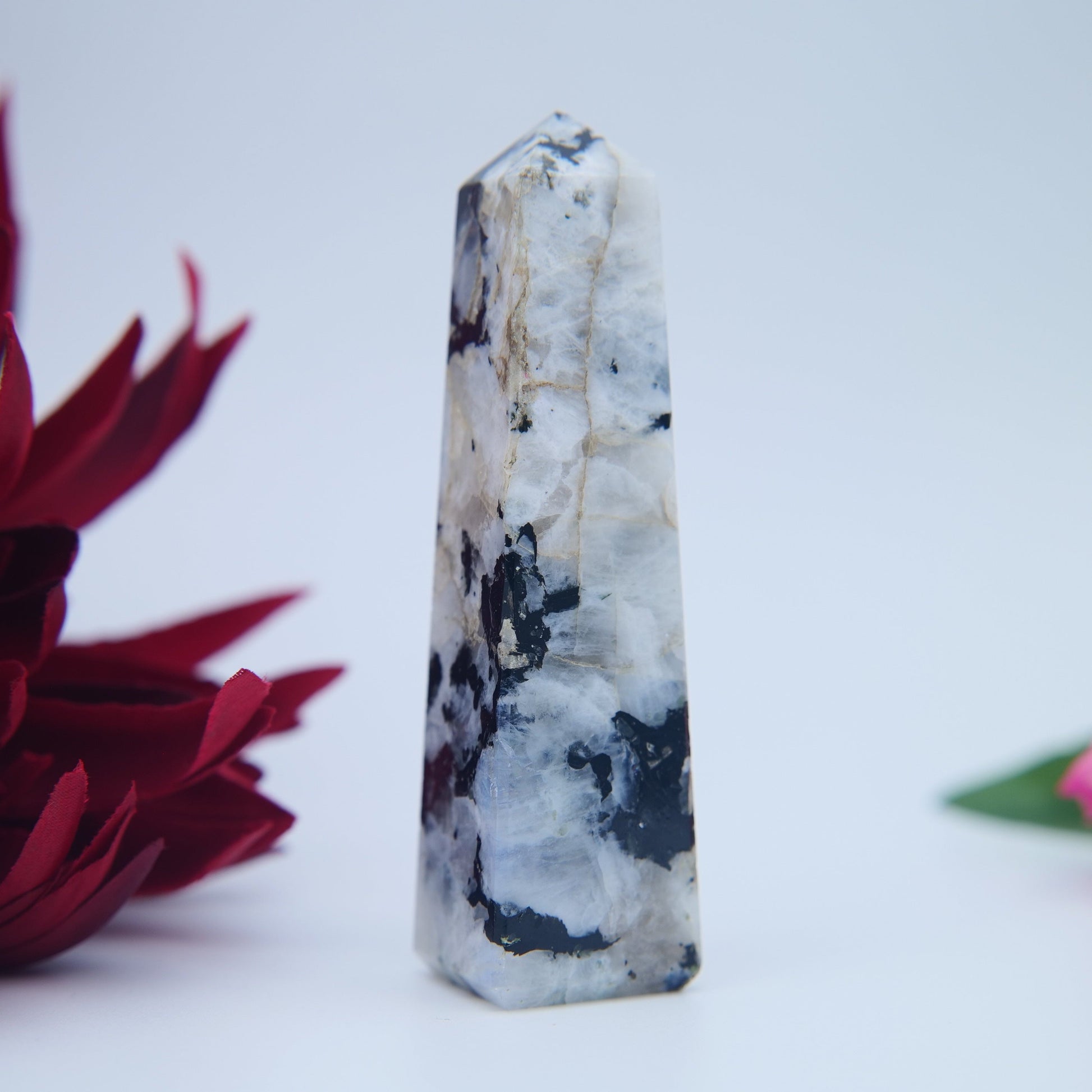 Rainbow Moonstone Tower – 10cm - Positive Faith Hope Love