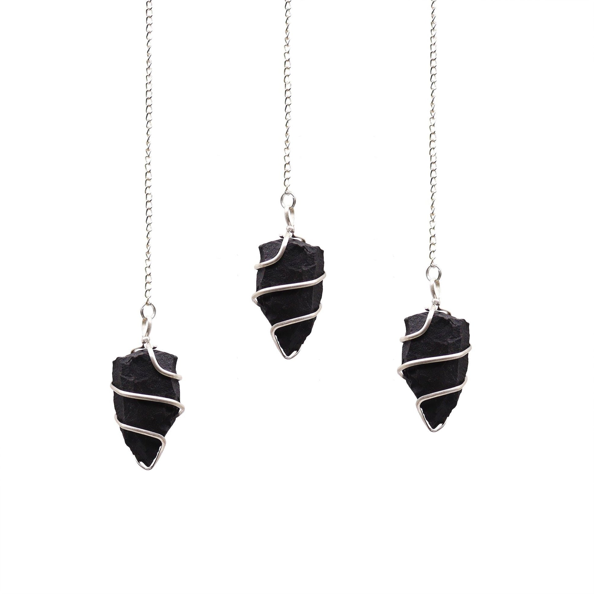 Natural Raw Gemstone Pendulum - Black Agate featuring banded patterns and glossy finish - Positive Faith Hope Love