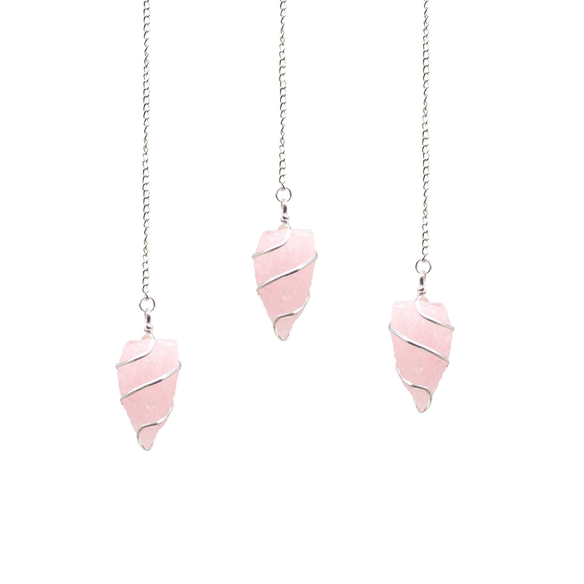 Natural Raw Gemstone Pendulum - Rose Quartz featuring soft pink tone and gentle translucence - Positive Faith Hope Love