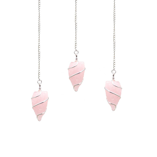 Natural Raw Gemstone Pendulum - Rose Quartz featuring soft pink tone and gentle translucence - Positive Faith Hope Love