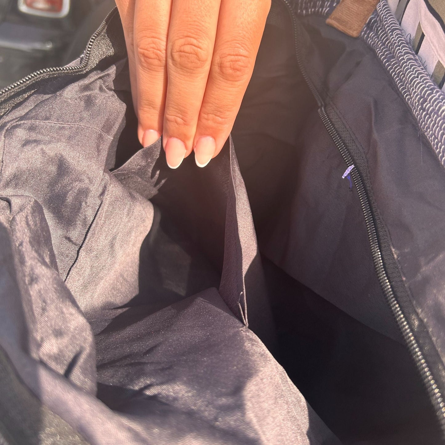 Polished Recycled Big Rug Bag Shades Of Dusk featuring natural patterning and unique variations - Positive Faith Hope Love