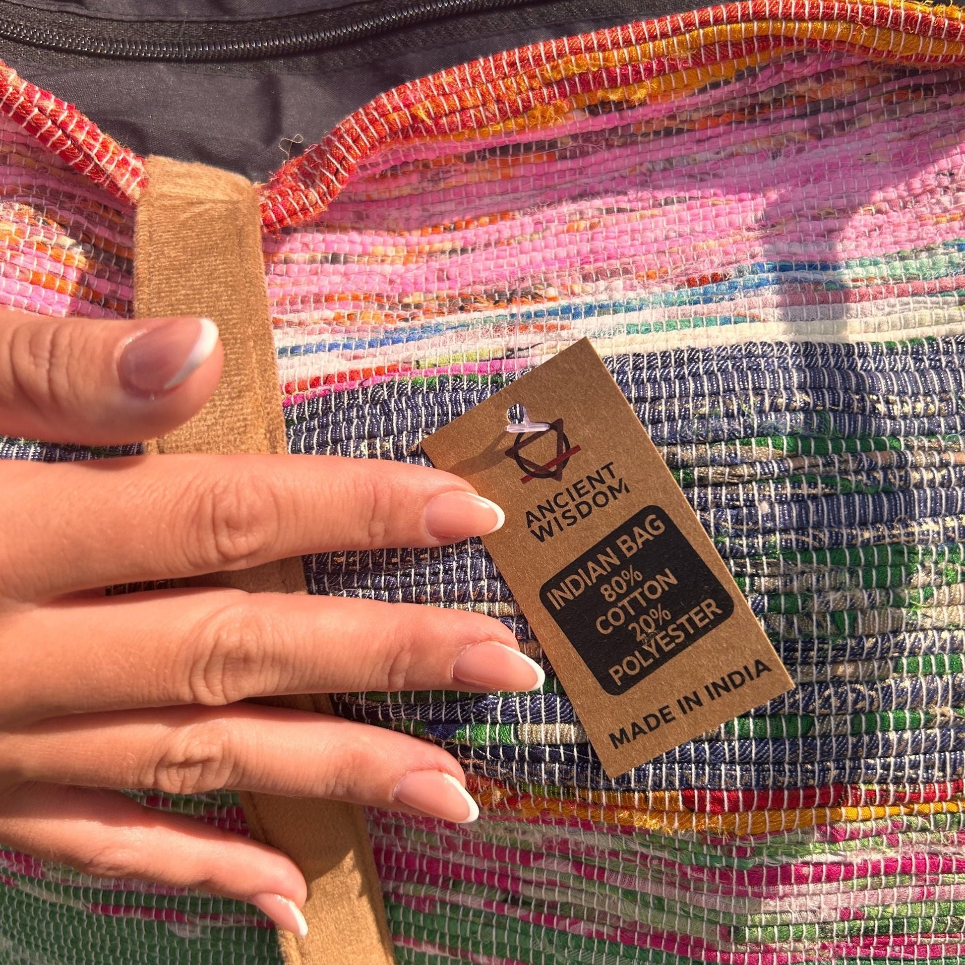 Polished Recycled Big Rug Bag Shades Of Dusk featuring natural patterning and unique variations - Positive Faith Hope Love