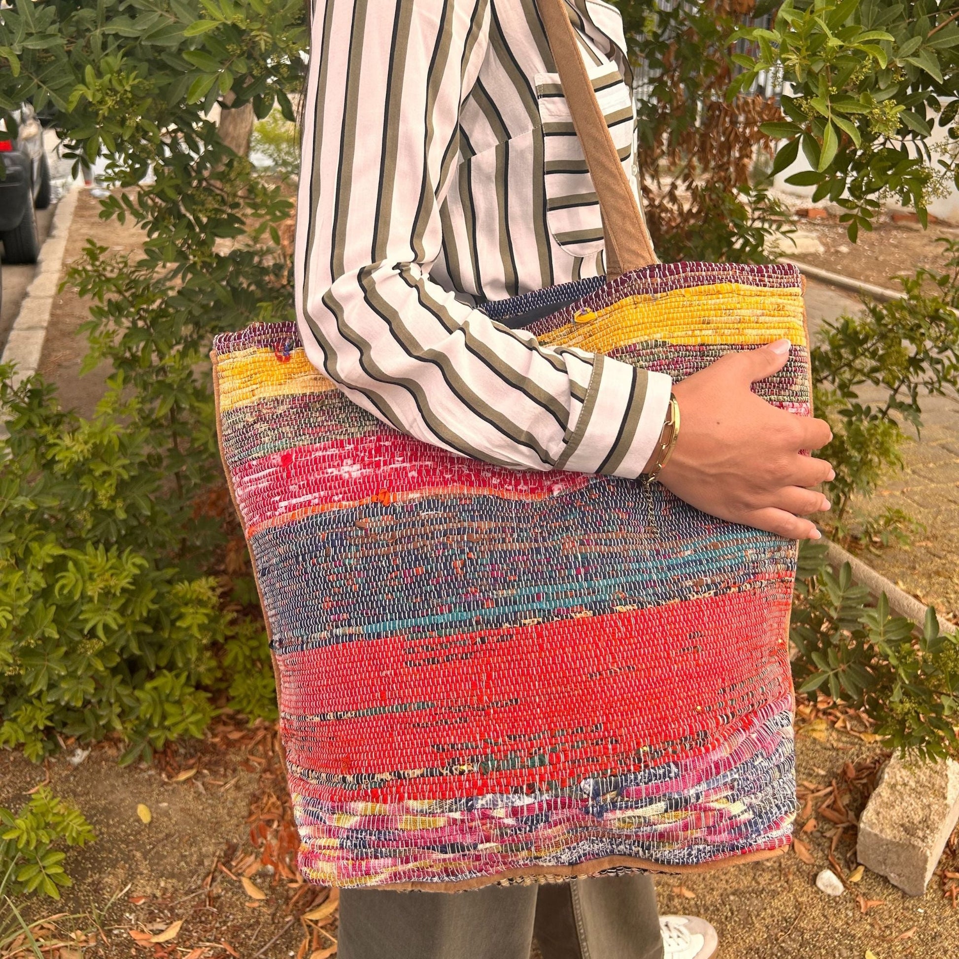 Polished Recycled Big Rug Bag - Shades of Pink featuring natural patterning and unique variations - Positive Faith Hope Love