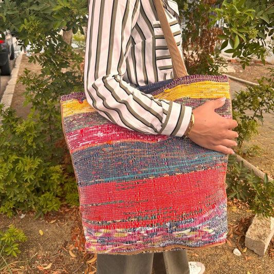 Polished Recycled Big Rug Bag - Shades of Pink featuring natural patterning and unique variations - Positive Faith Hope Love
