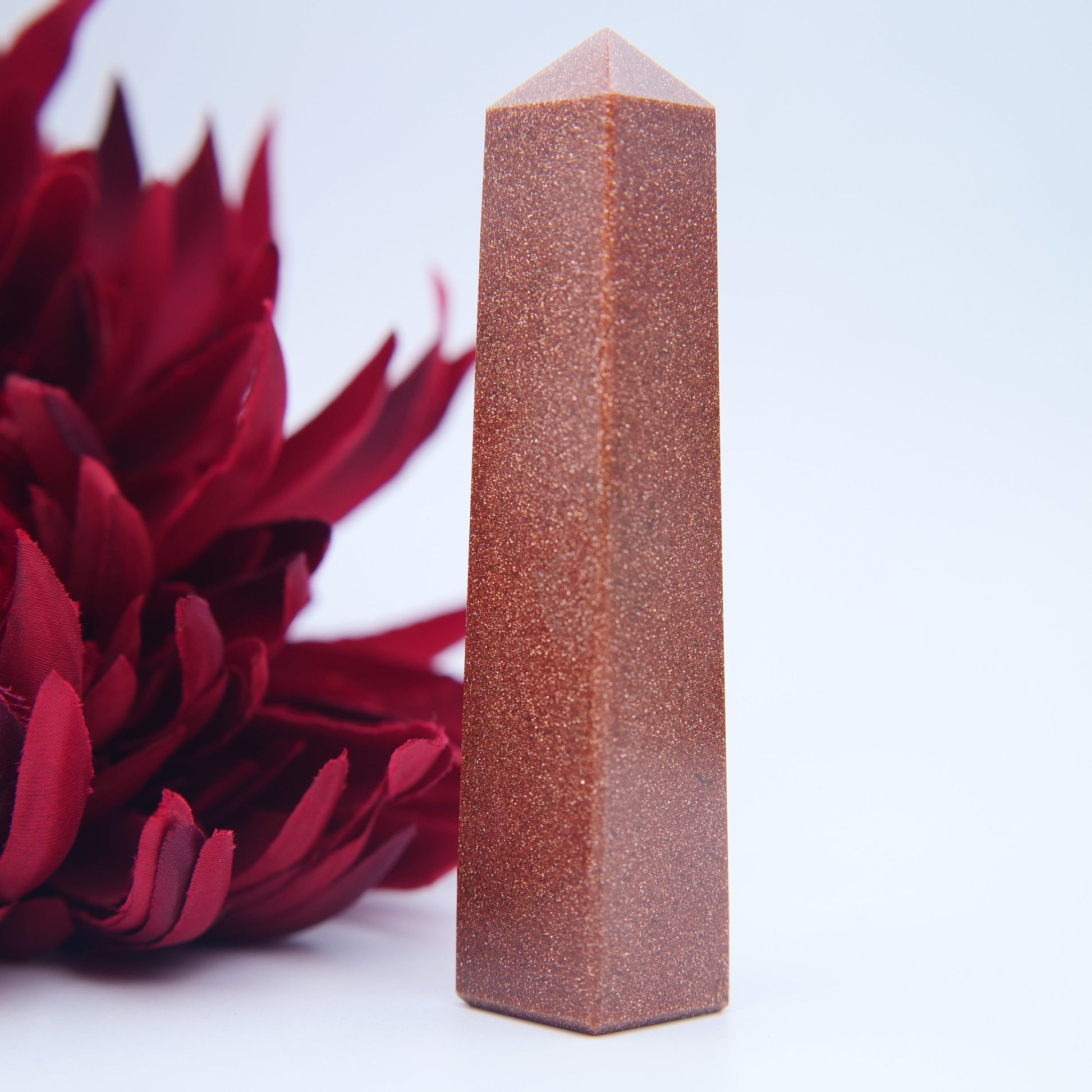 Red Goldstone Tower — 10cm - Positive Faith Hope Love