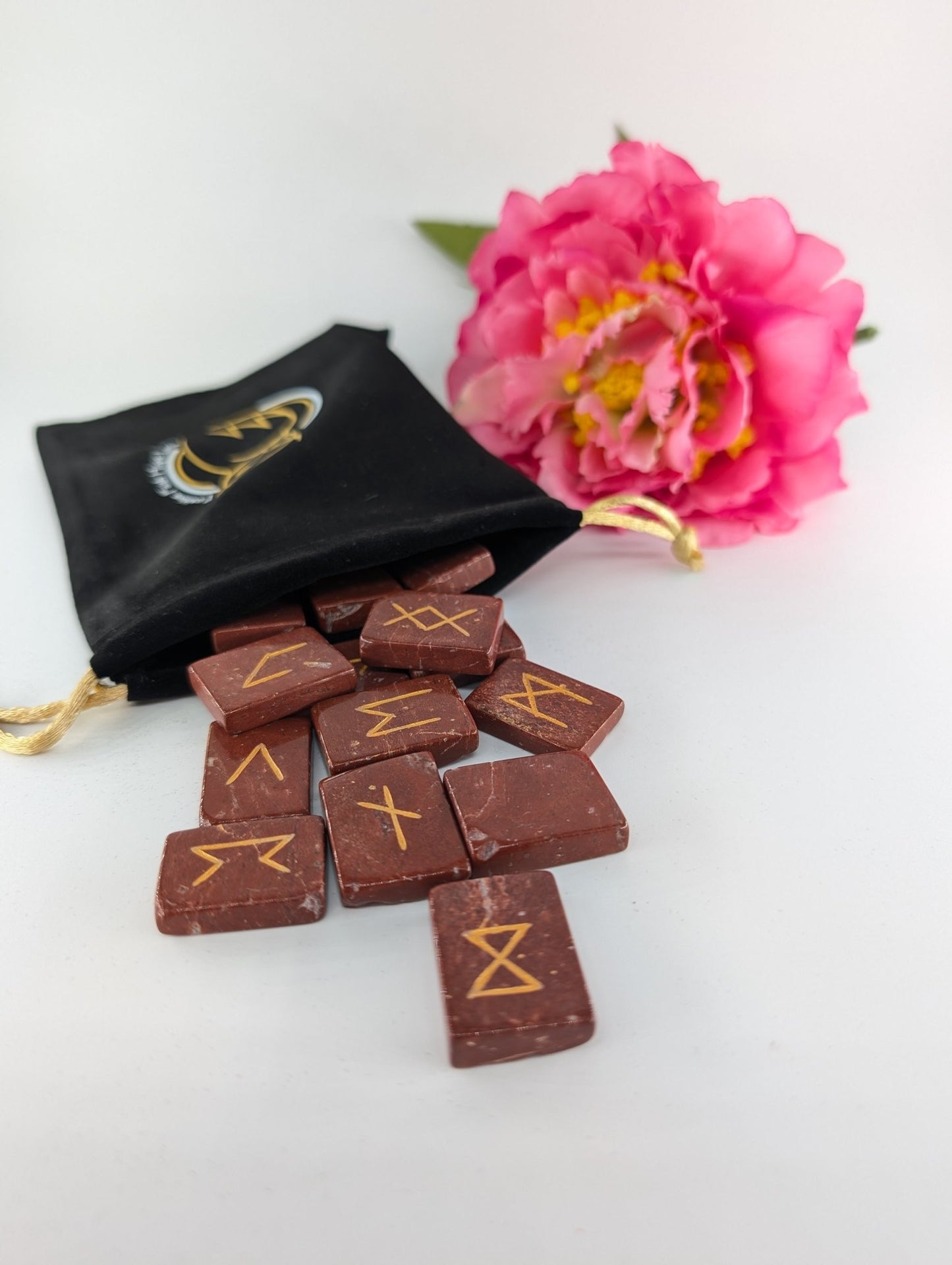 Red Jasper Rune Set and Bag - Polished Elder Futhark Runes - Positive Faith Hope Love