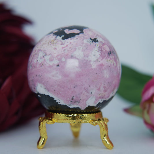 Polished Rhodochrosite Sphere – 249g, 52mm featuring pink bands and glassy finish - Positive Faith Hope Love