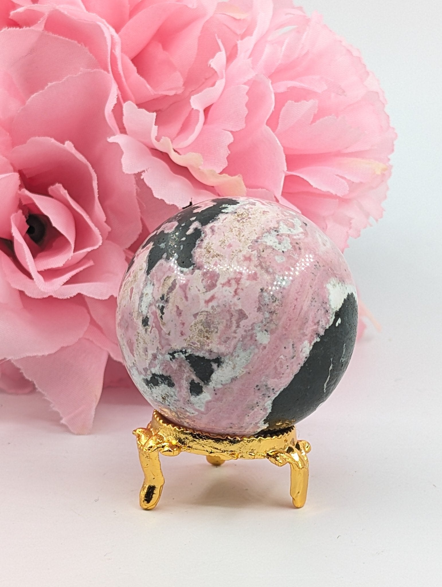 Rhodochrosite Sphere – 249g, 52mm - Positive Faith Hope Love