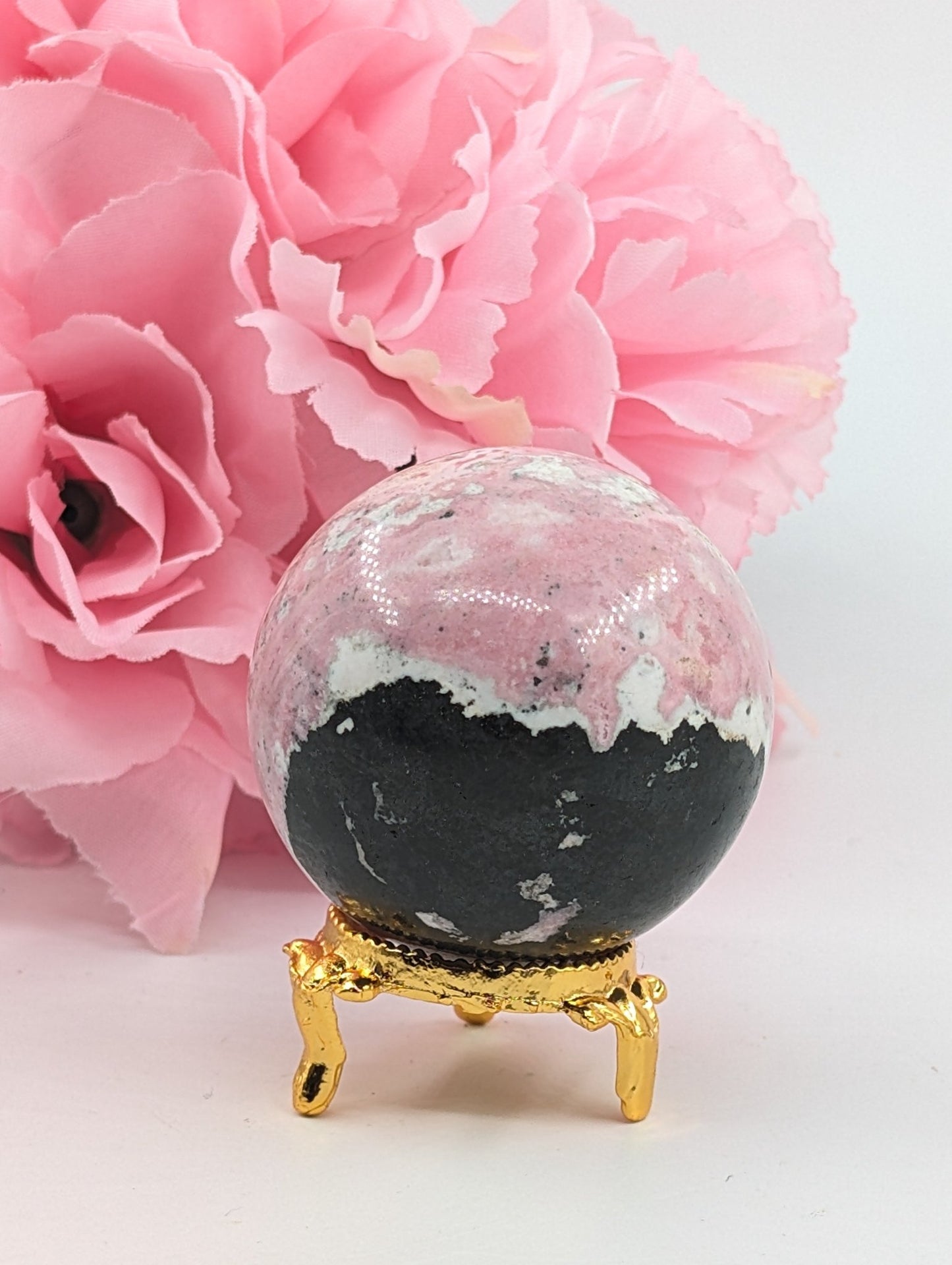 Rhodochrosite Sphere – 249g, 52mm - Positive Faith Hope Love