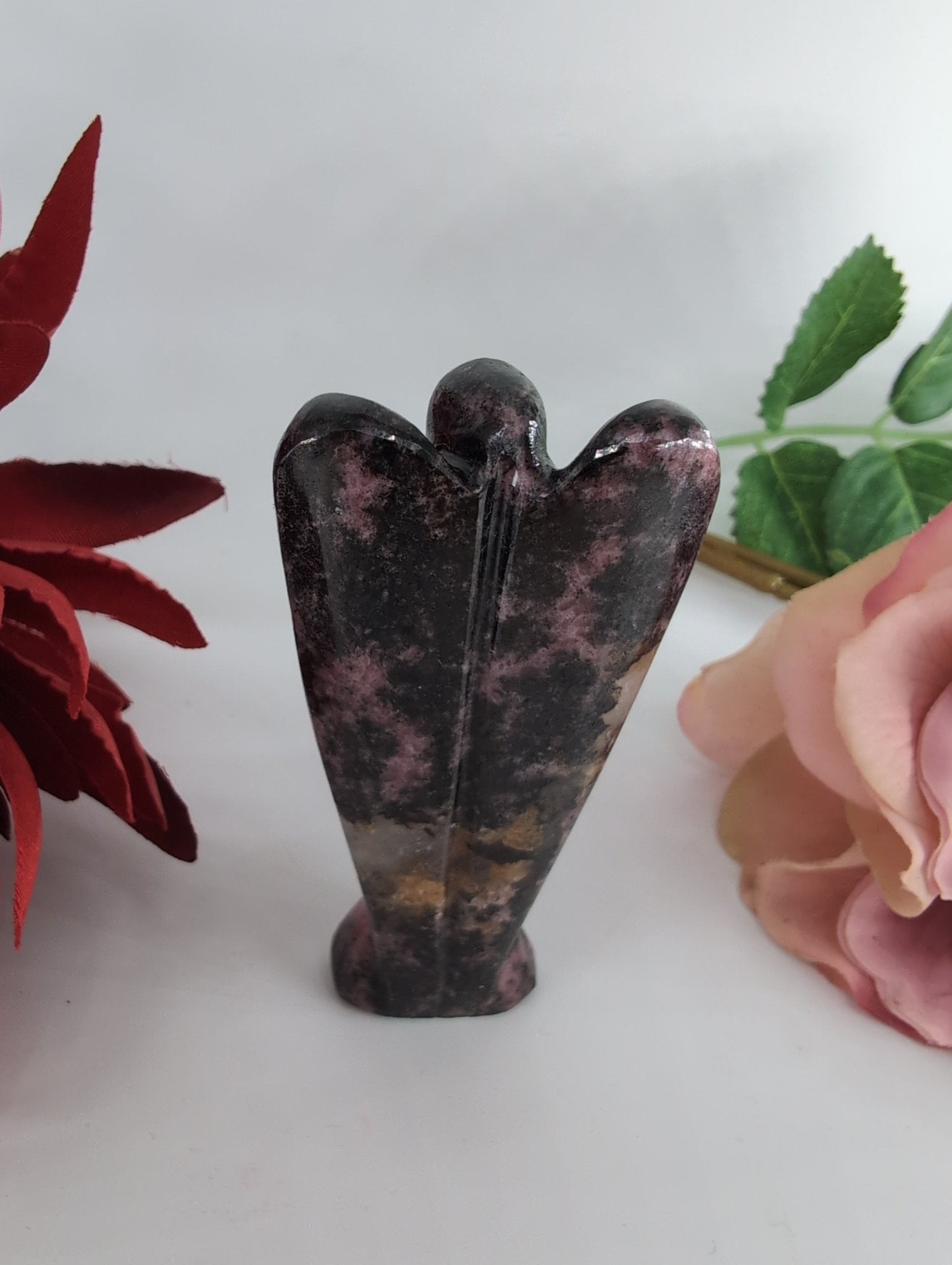 Rhodonite Angel 80mm - Positive Faith Hope Love