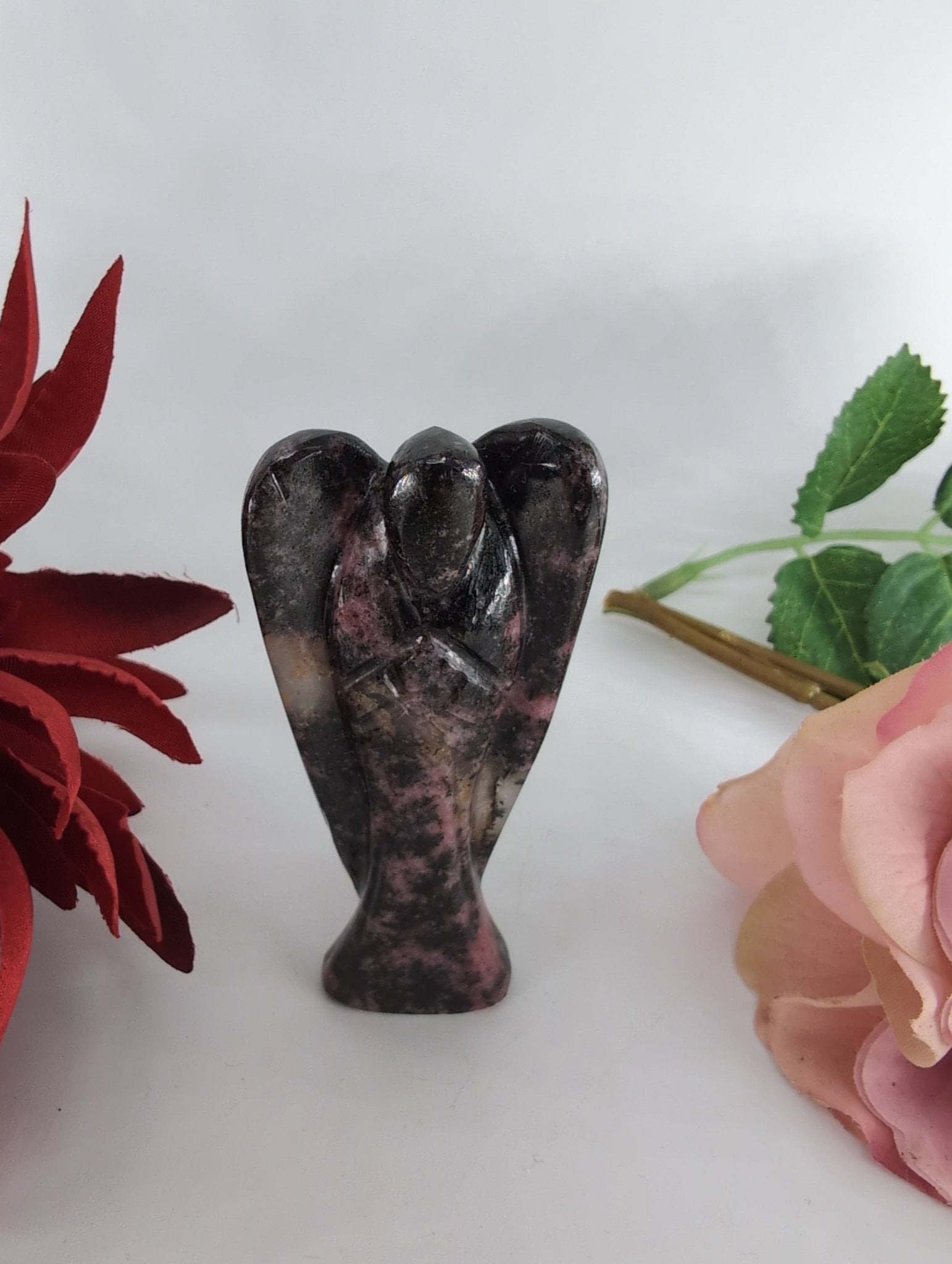 Rhodonite Angel 80mm - Positive Faith Hope Love