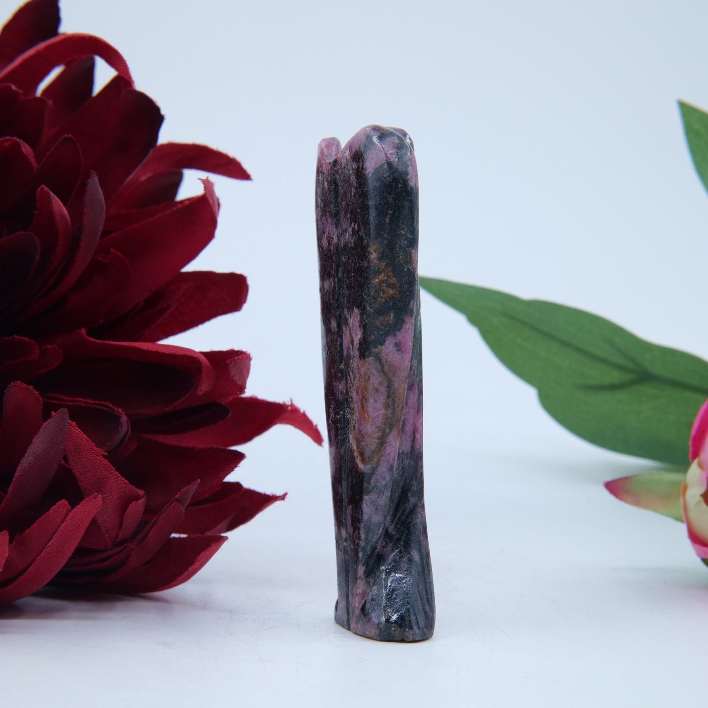 Polished Rhodonite Angel 80Mm featuring pink tone with black veining - Positive Faith Hope Love