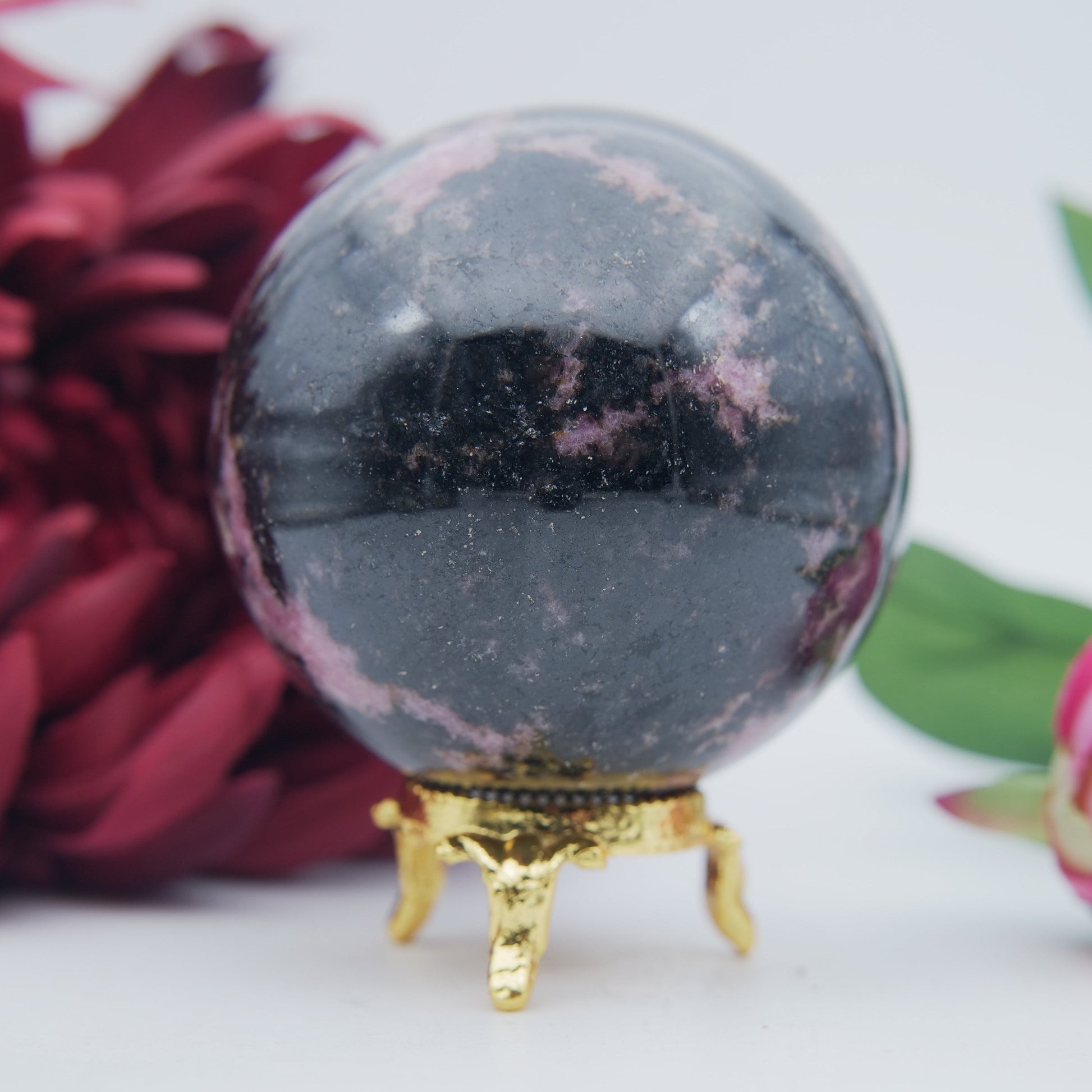 Rhodonite Sphere 689 grams - Positive Faith Hope Love