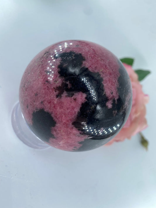 Rhodonite Sphere 712 grams - Positive Faith Hope Love