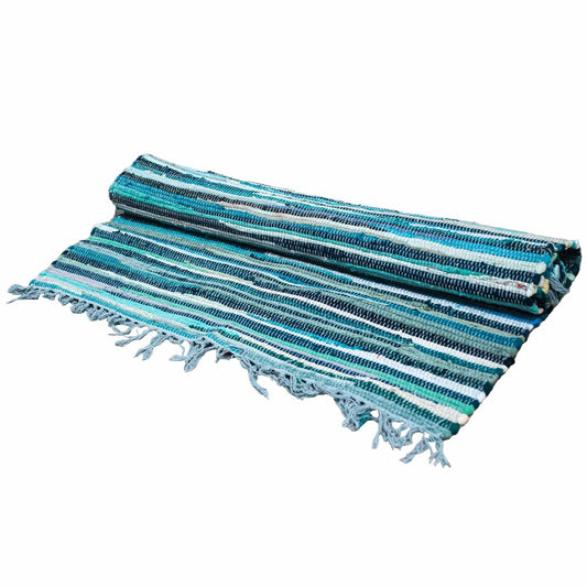 Polished Room Rag Rug - 150x200cm - premium quality - Aqua Blues featuring natural patterning and unique variations - Positive Faith Hope Love
