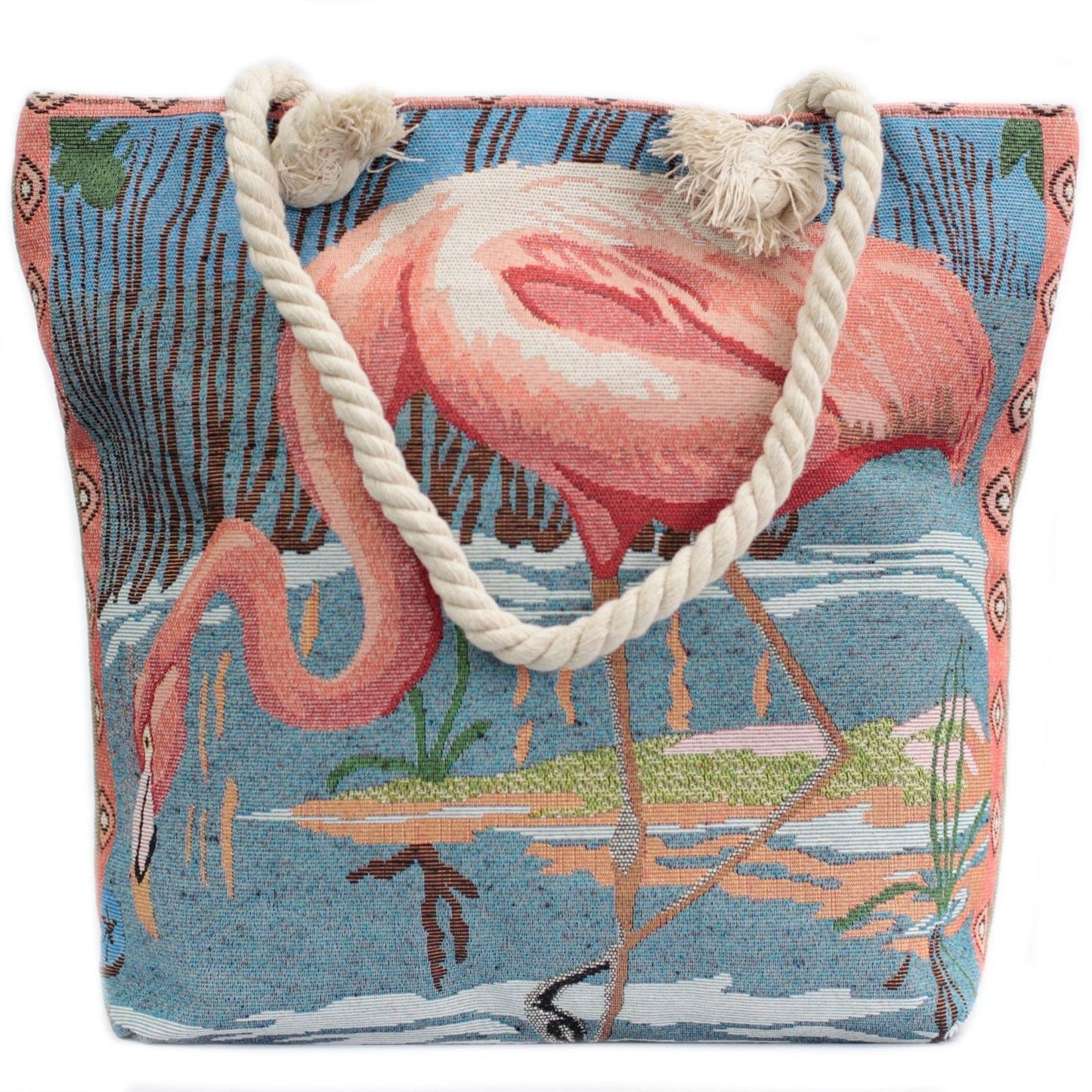 Polished Rope Handle Bag - Pink Flamingo featuring natural patterning and unique variations - Positive Faith Hope Love