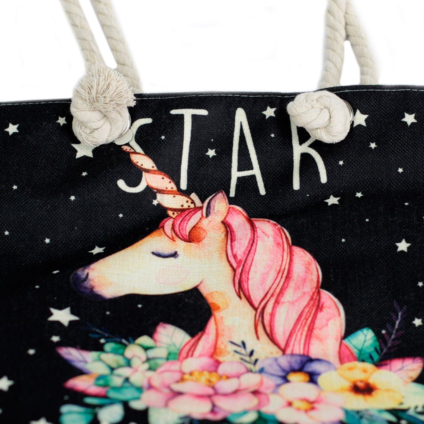 Polished Rope Handle Bag Star Keeper Unicorn 1 featuring natural patterning and unique variations - Positive Faith Hope Love