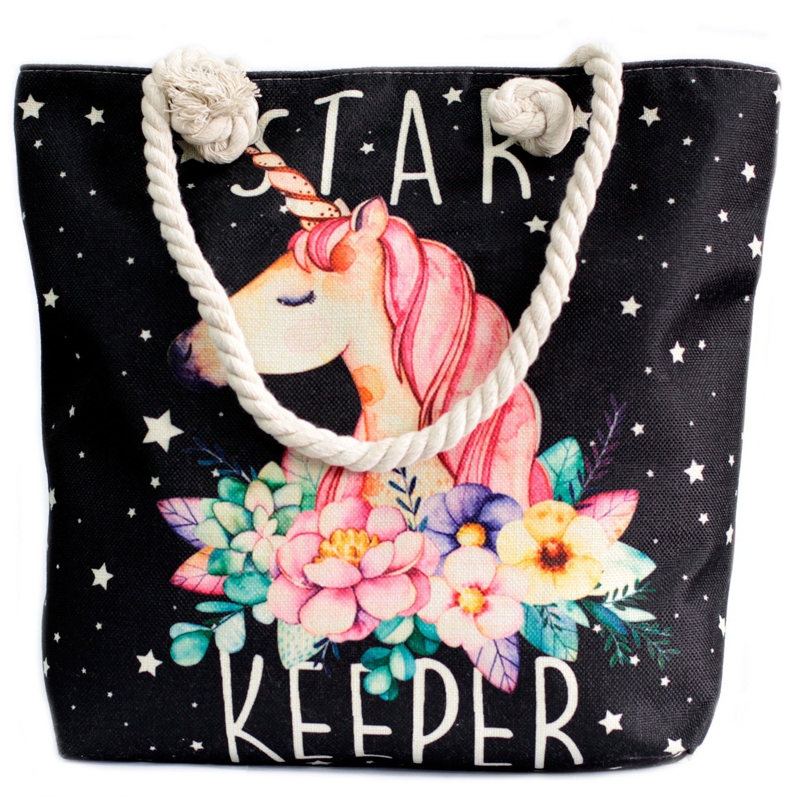 Polished Rope Handle Bag - Star Keeper Unicorn featuring natural patterning and unique variations - Positive Faith Hope Love