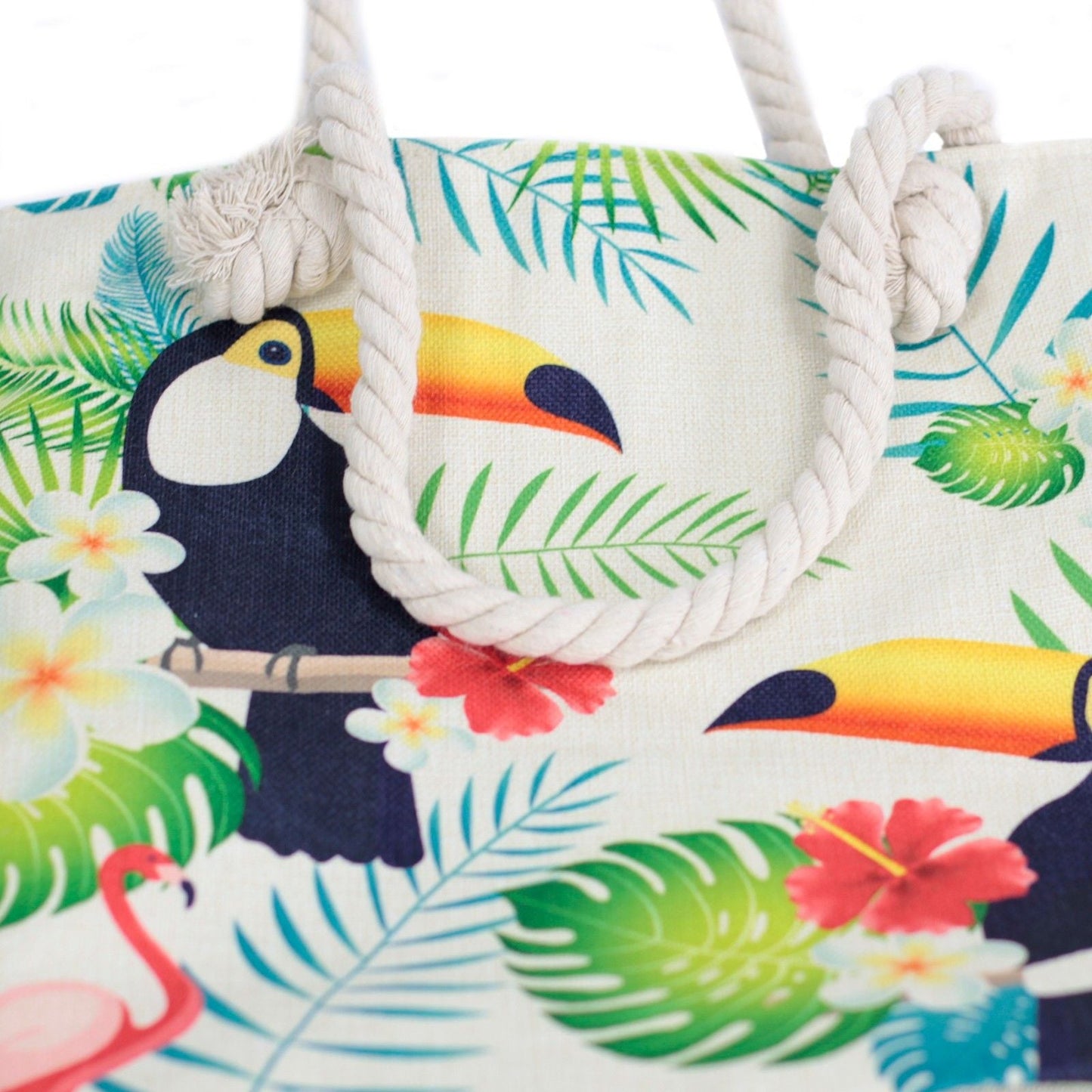 Polished Rope Handle Bag Tropical Toucan featuring natural patterning and unique variations - Positive Faith Hope Love