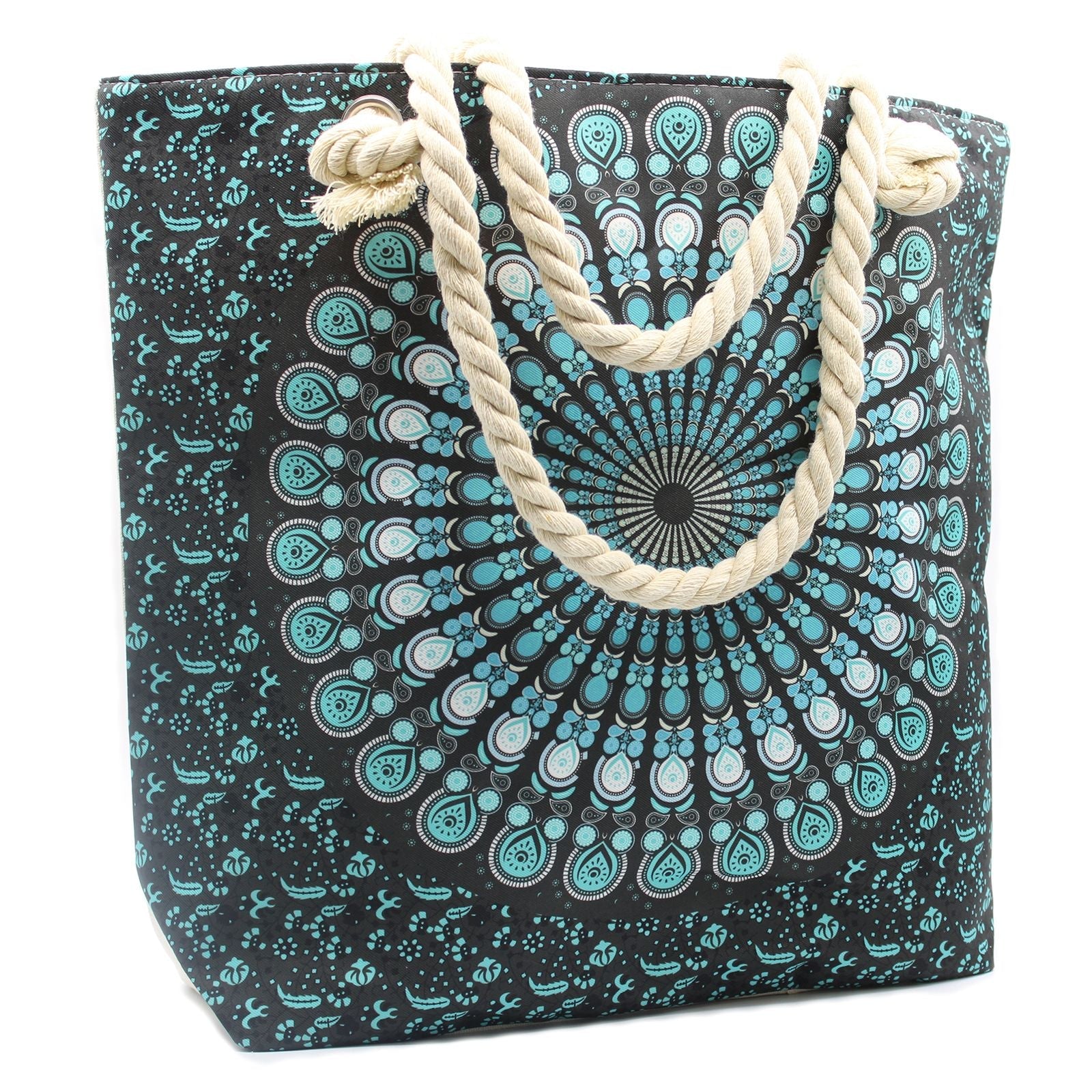Polished Rope Handle Mandela Bag - Deep Blue featuring natural patterning and unique variations - Positive Faith Hope Love
