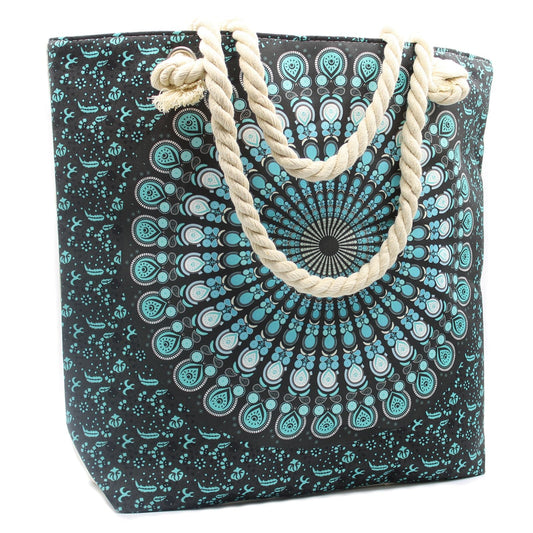 Polished Rope Handle Mandela Bag - Deep Blue featuring natural patterning and unique variations - Positive Faith Hope Love