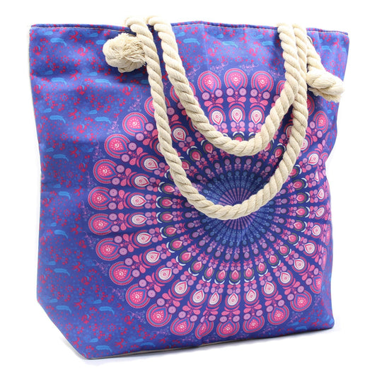 Polished Rope Handle Mandela Bag - Purple Blue featuring natural patterning and unique variations - Positive Faith Hope Love