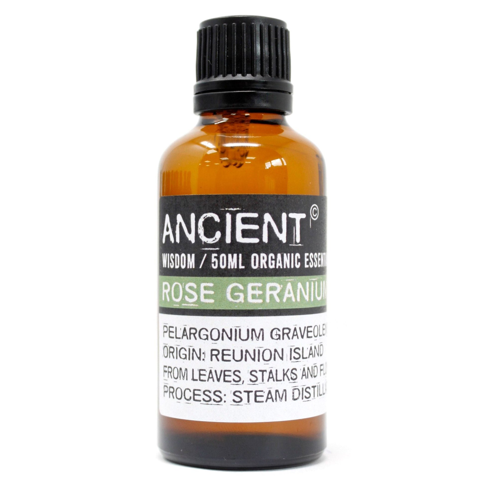 Polished Rose Geranium Organic Essential Oil 50ml featuring natural patterning and unique variations - Positive Faith Hope Love