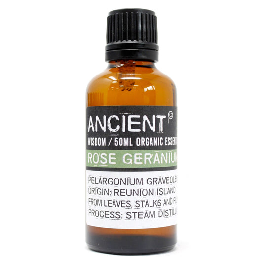 Polished Rose Geranium Organic Essential Oil 50ml featuring natural patterning and unique variations - Positive Faith Hope Love