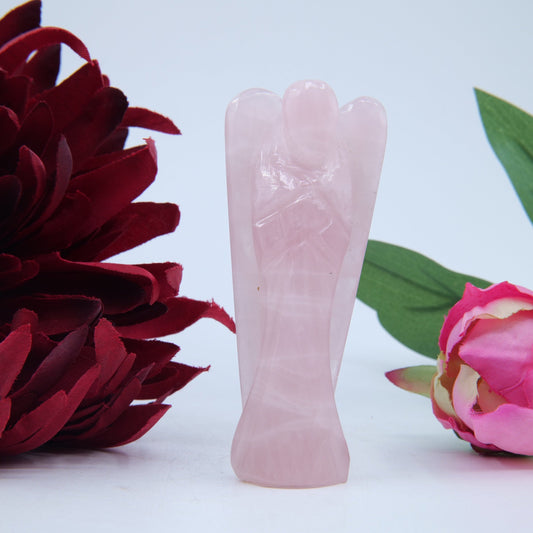Polished Rose Quartz Angel 80mm featuring soft pink tone and gentle translucence - Positive Faith Hope Love