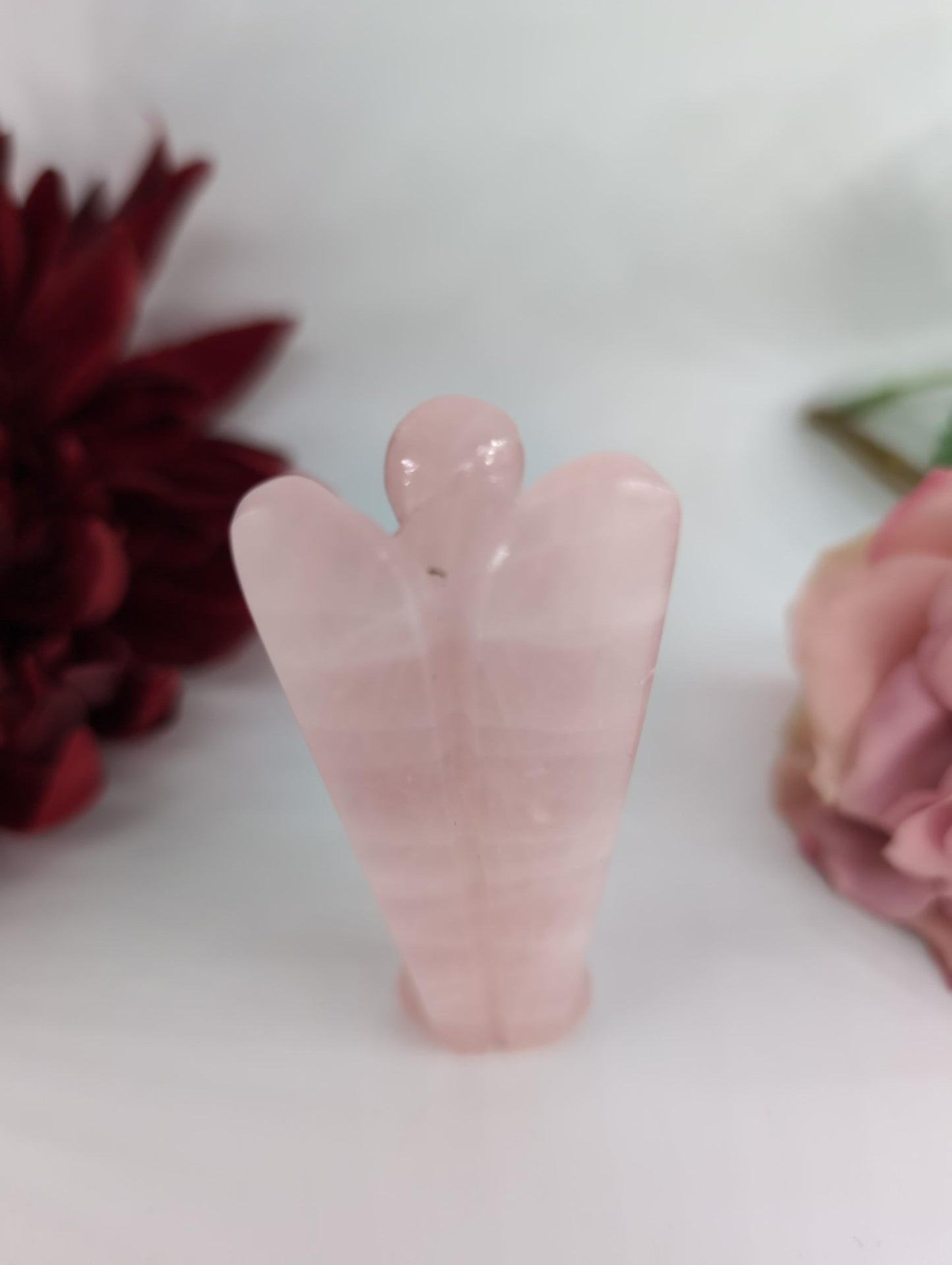 Rose Quartz Angel 80mm - Positive Faith Hope Love