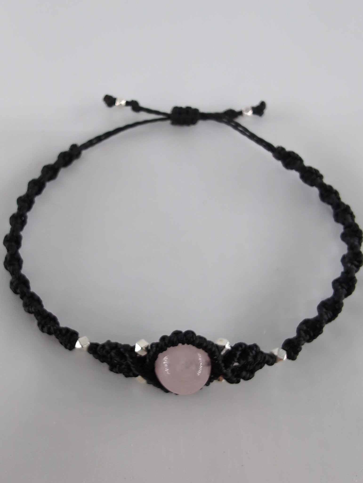 Rose Quartz Black Micro Macrame Bracelet - Positive Faith Hope Love