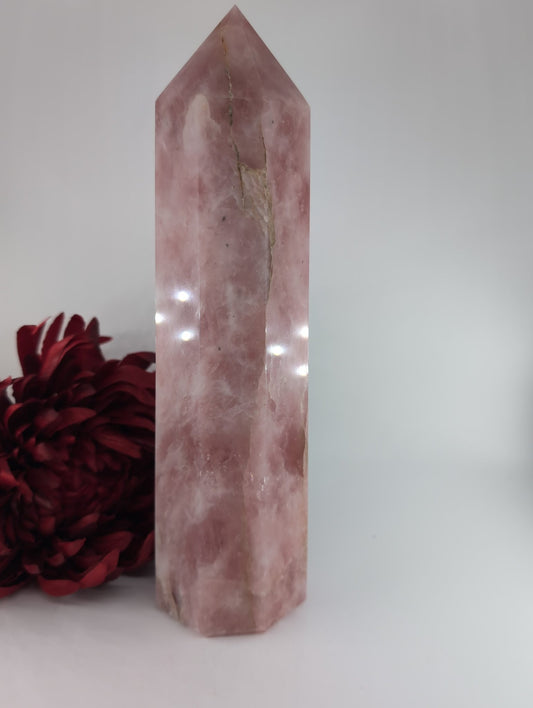Polished Rose Quartz Point 2123G featuring soft pink tone and gentle translucence - Positive Faith Hope Love