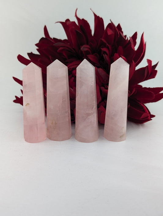Polished Rose Quartz Point 70 80Mm featuring soft pink tone and gentle translucence - Positive Faith Hope Love