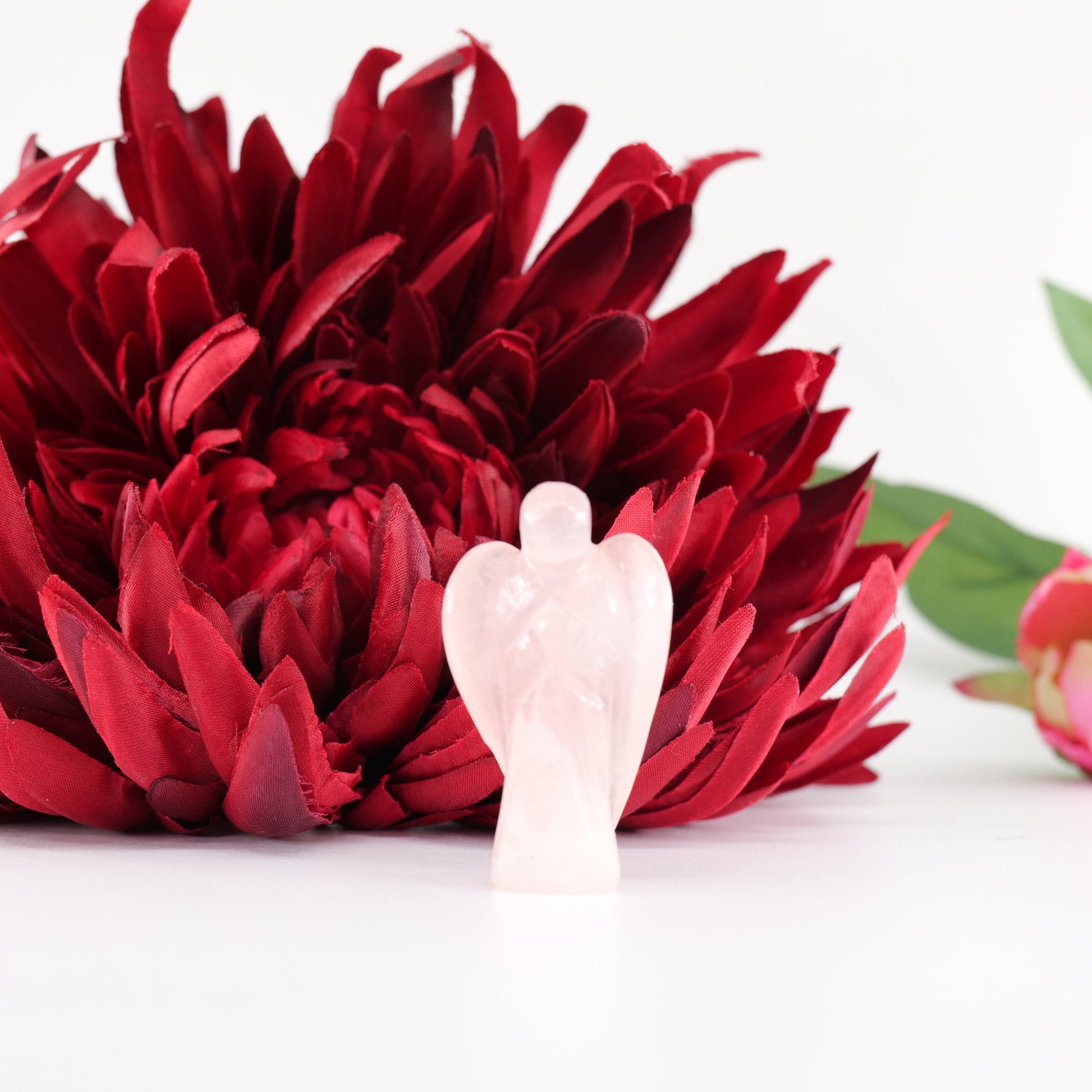 Polished Rose Quatrtz Angel 55mm featuring natural patterning and unique variations - Positive Faith Hope Love