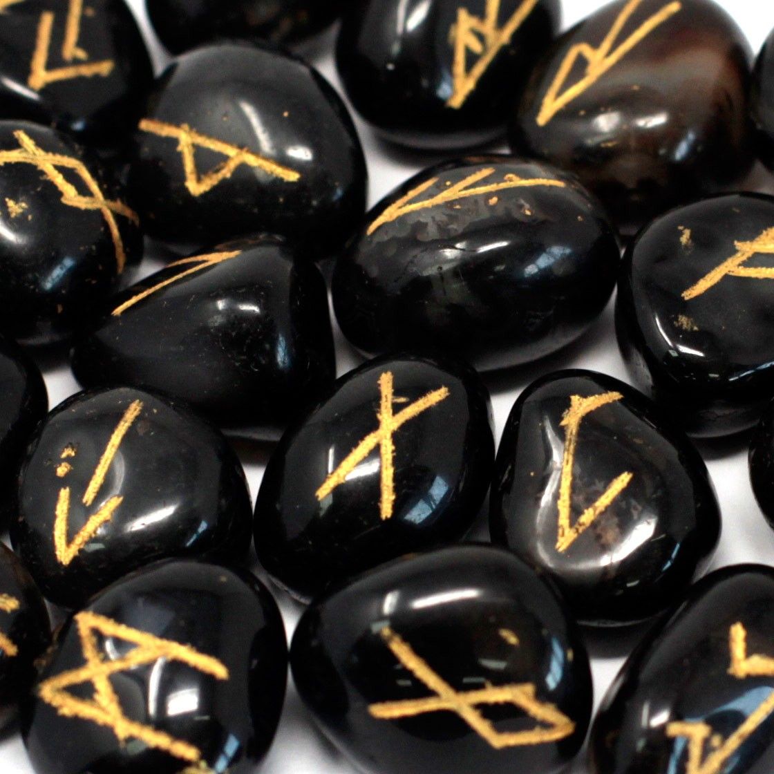 Polished Runes Stone Set In Pouch Black Onyx 2 featuring natural patterning and unique variations - Positive Faith Hope Love