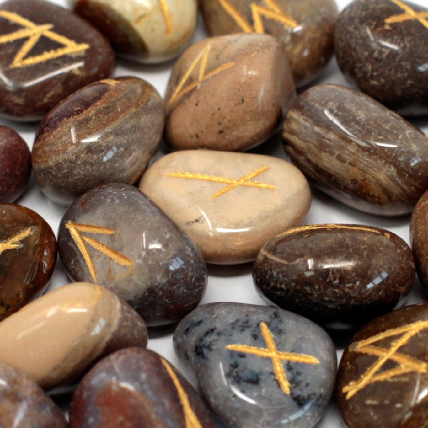 Polished Runes Stone Set In Pouch Fancy Jasper 1 featuring earthy patterns and matte-gloss finish - Positive Faith Hope Love